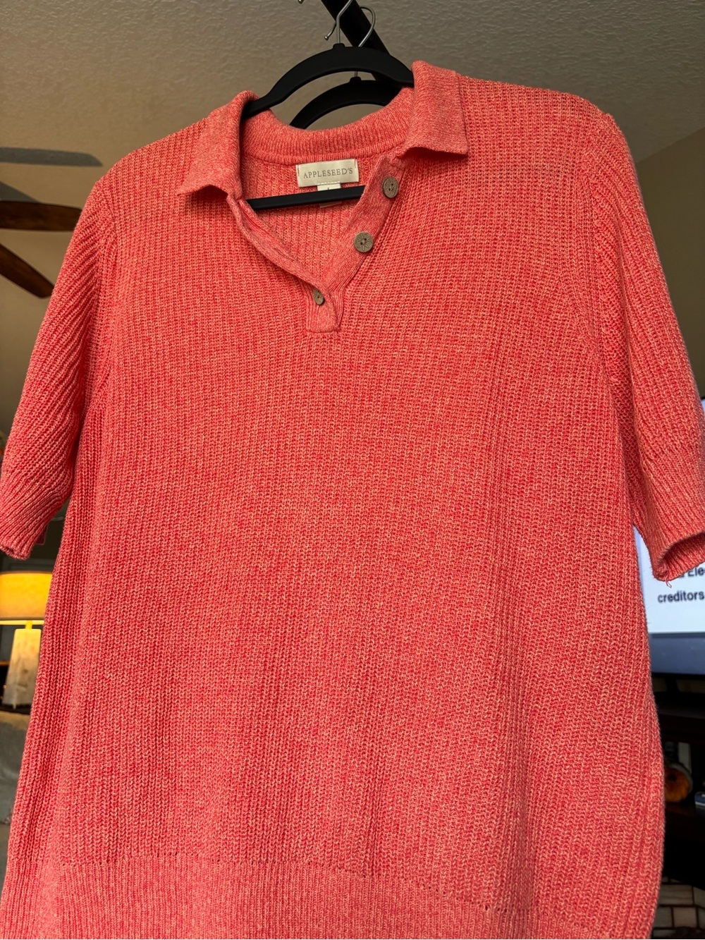 Appleseed's Coral V-Neck Short-Sleeve Knit Sweater